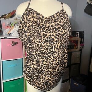 Aqua Green Brown and Tan Ruched Camisole One Piece